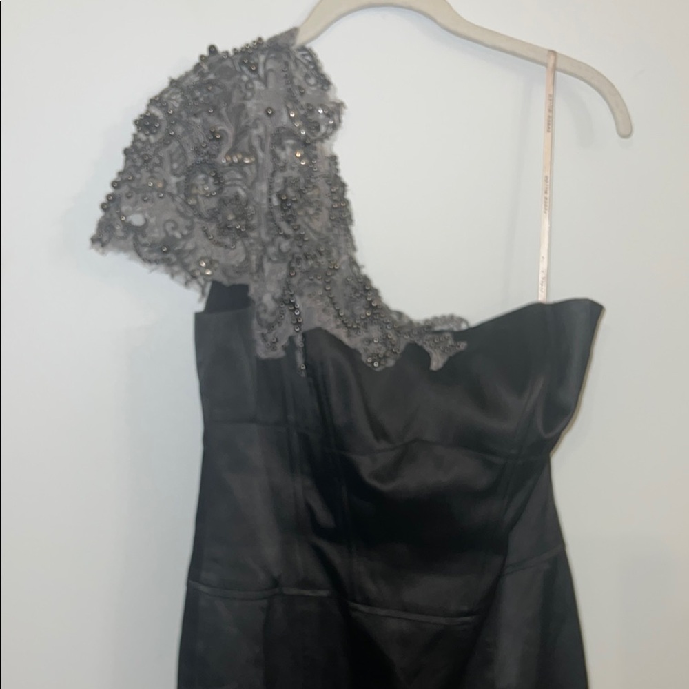 KAREN MILLEN - Elegant Black One-Shoulder satin dress women size 10 - Picture 3 of 7
